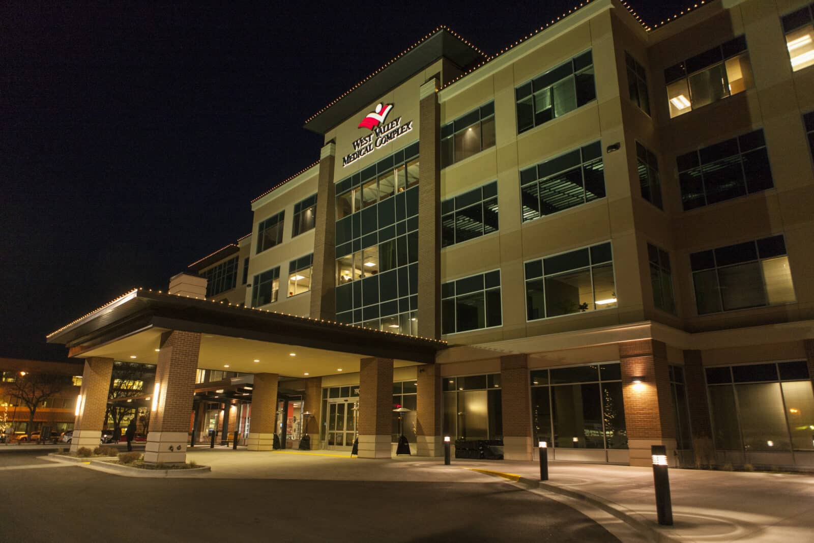 Exterior of West Valley Medical Complex, nighttime