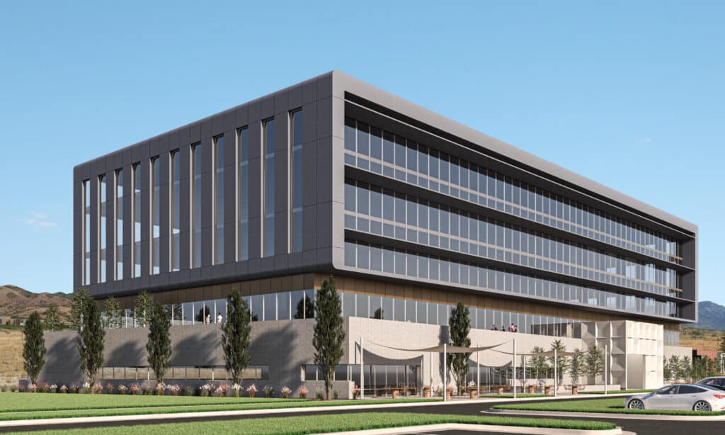 Exterior rendering of Micron building, daytime