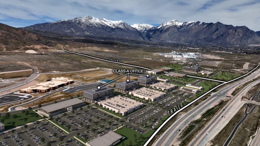 Aerial view of Sky View Rendering, showing nearby trails and mountains