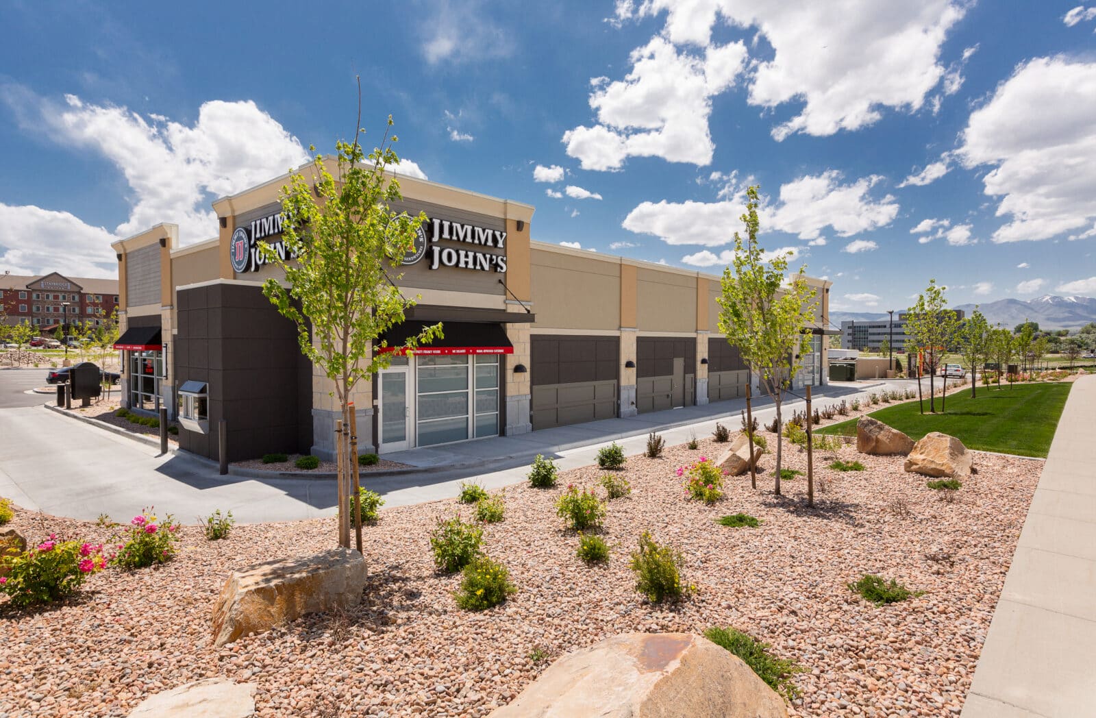 Exterior view of View 72 retail space, Jimmy John's