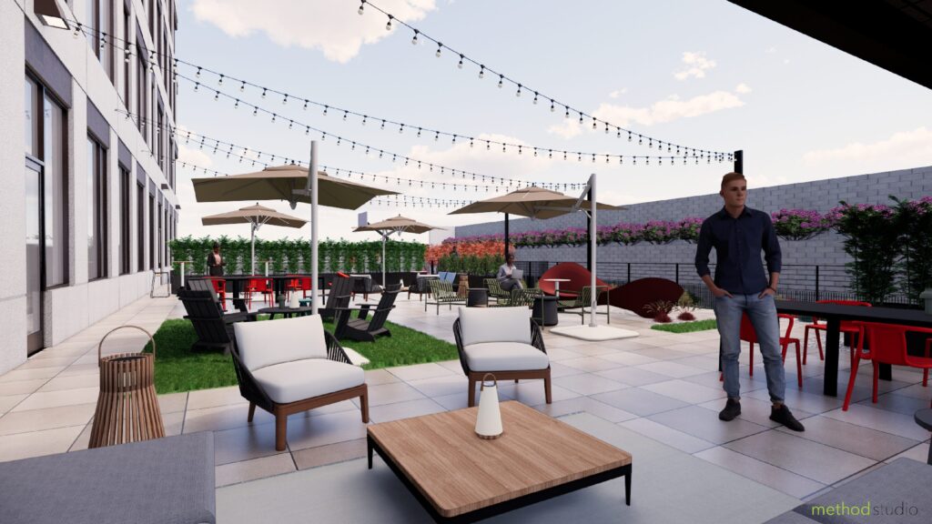 Exterior rendering of Baltic Pointe outdoor courtyard