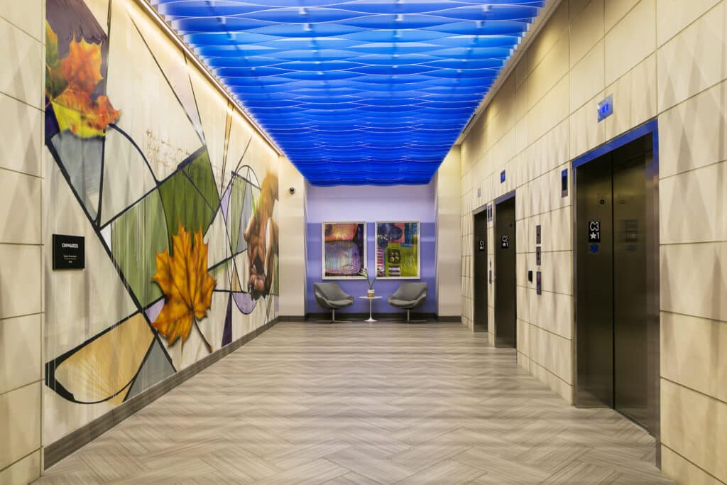 Interior view of City Center Boise building, elevators