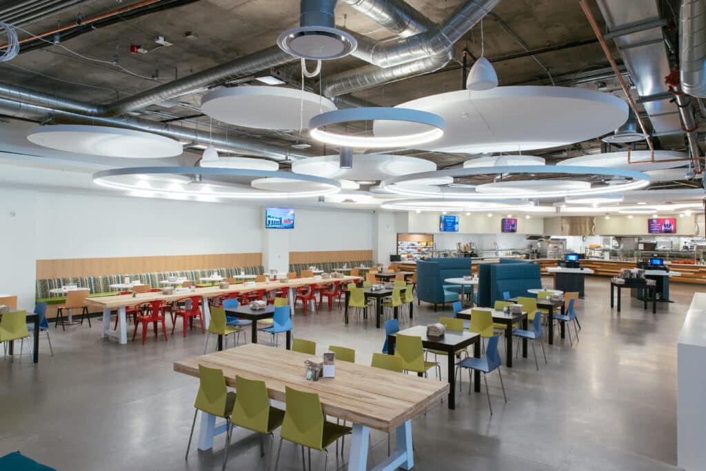 Interior of Overstock building, cafeteria