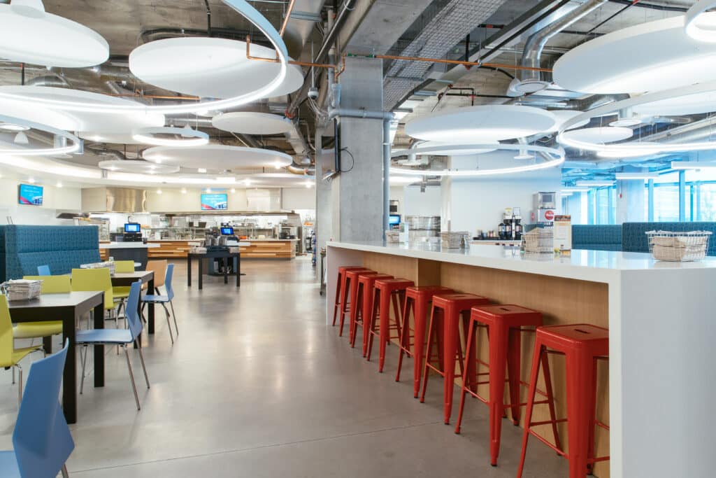 Interior of Overstock building, cafeteria