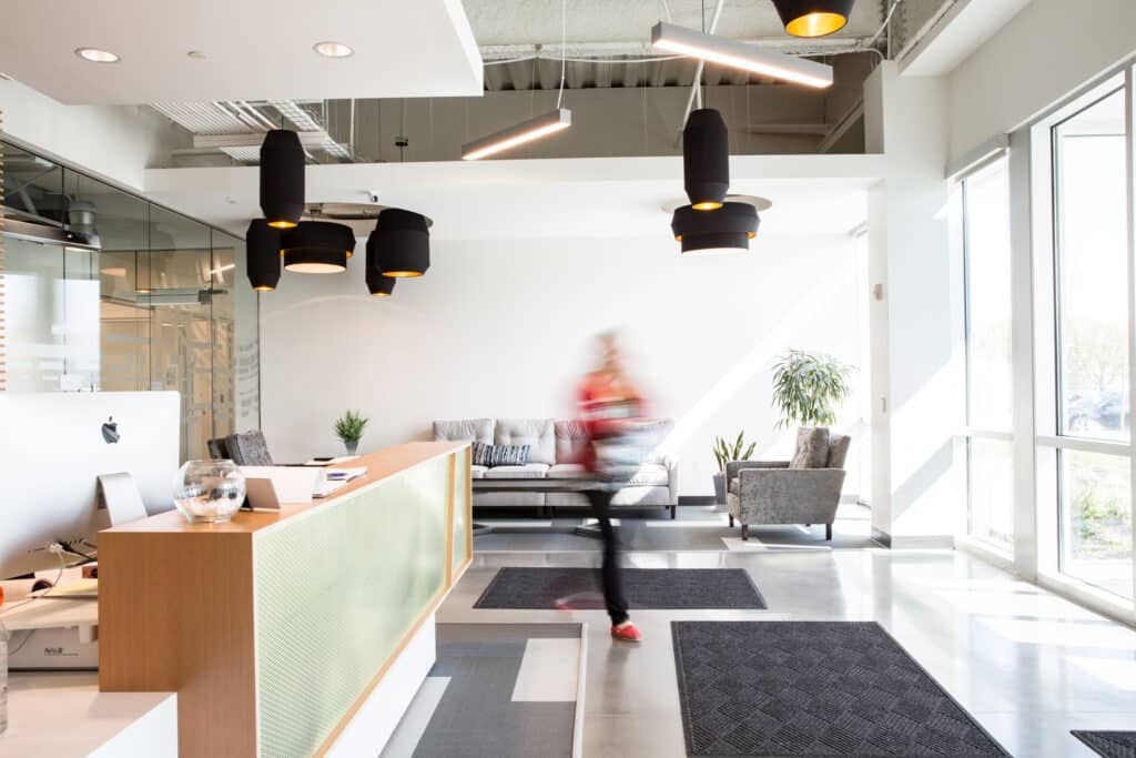 Interior of Solution Reach building, reception desk