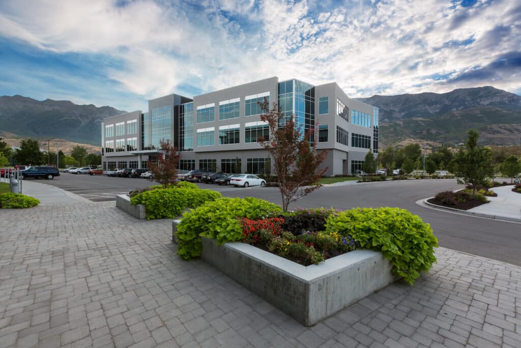 Exterior of Vivint Riverwoods building, daytime