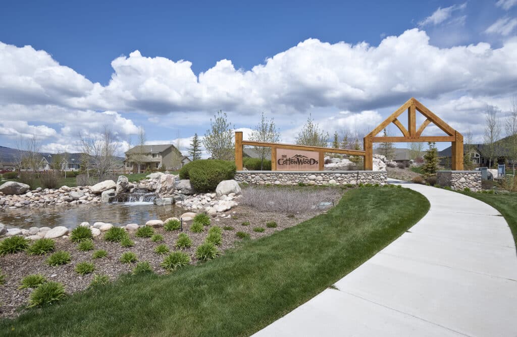 Exterior view of entrance to The Cottonwoods residential development