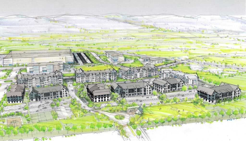 Aerial concept sketch of West Jordan residential development