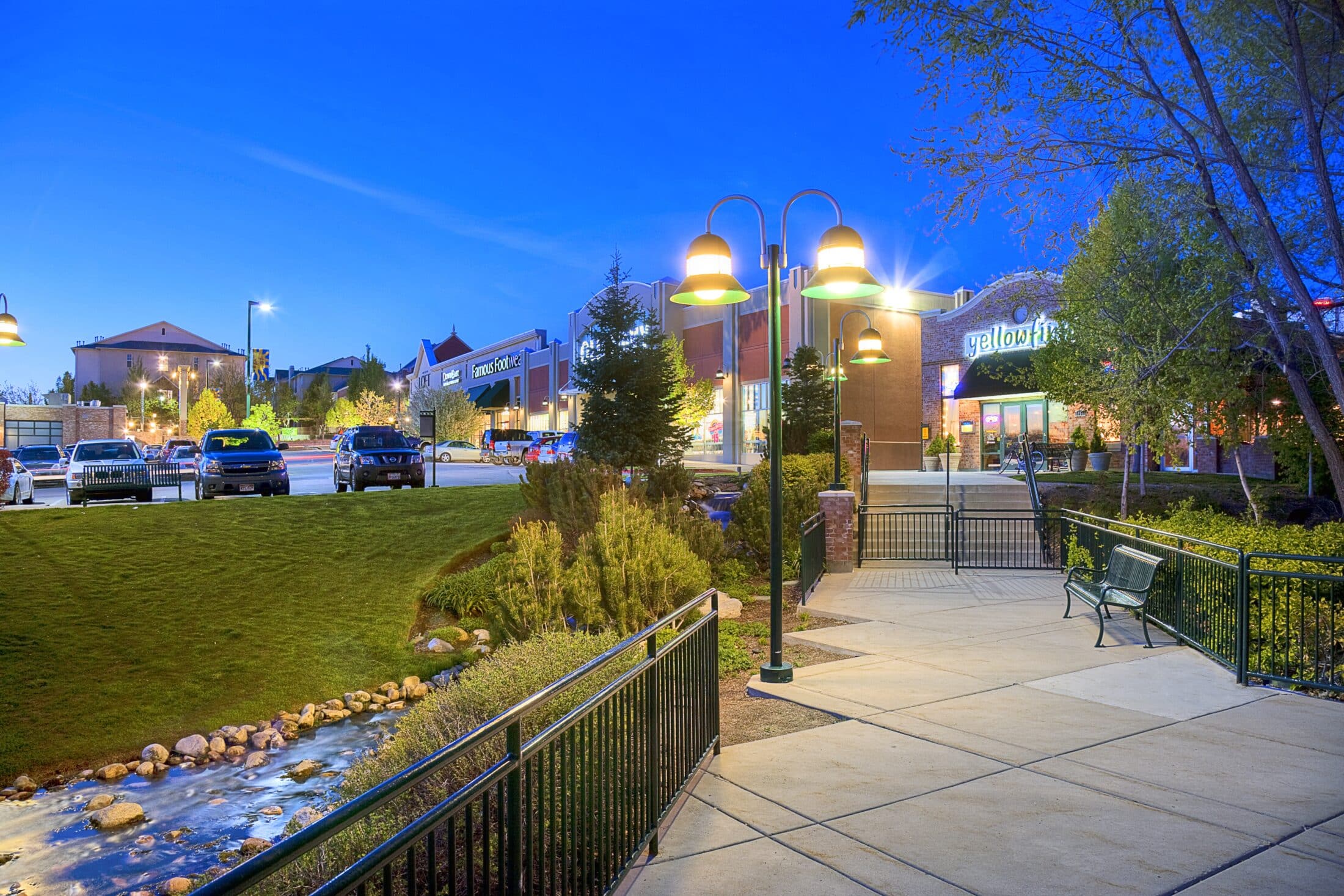 Exterior view of Sugarhouse Commons, nighttime