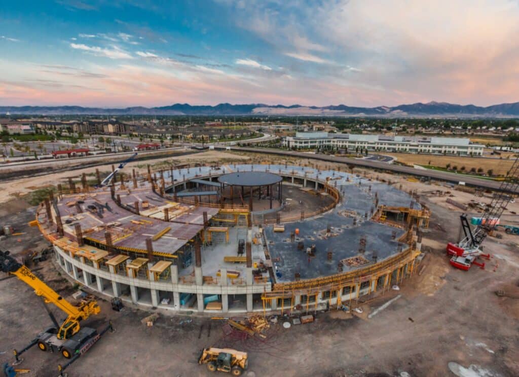 Bird's eye view of Overstock building under construction.