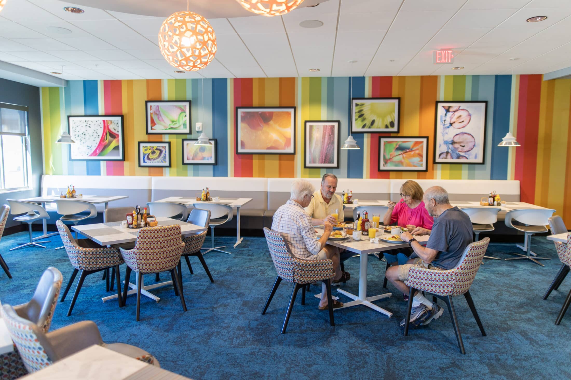 Interior of Summit Vista, people eating at table