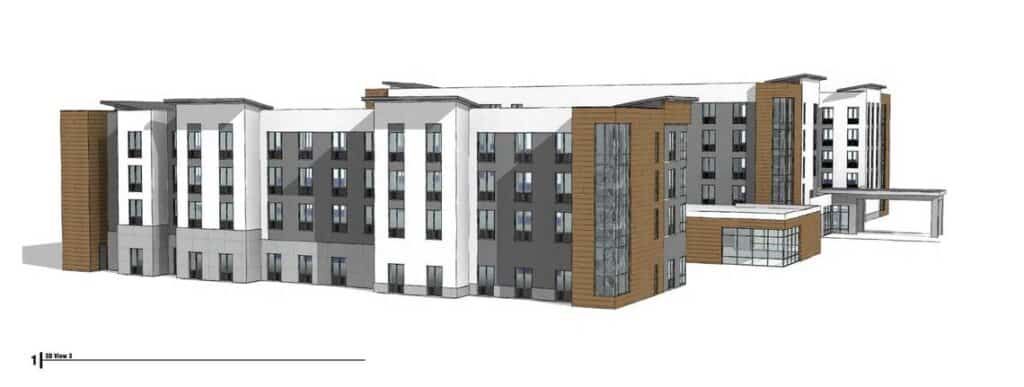 Rendering of proposed 183-unit apartment complex