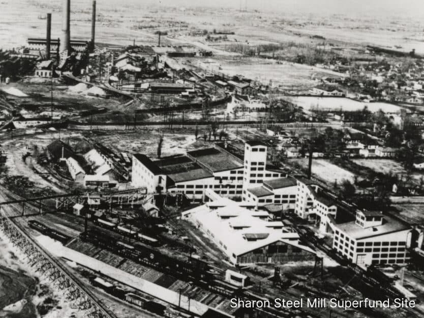 Old black and white photograph of Sharon Steel Mill Superfund Site.
