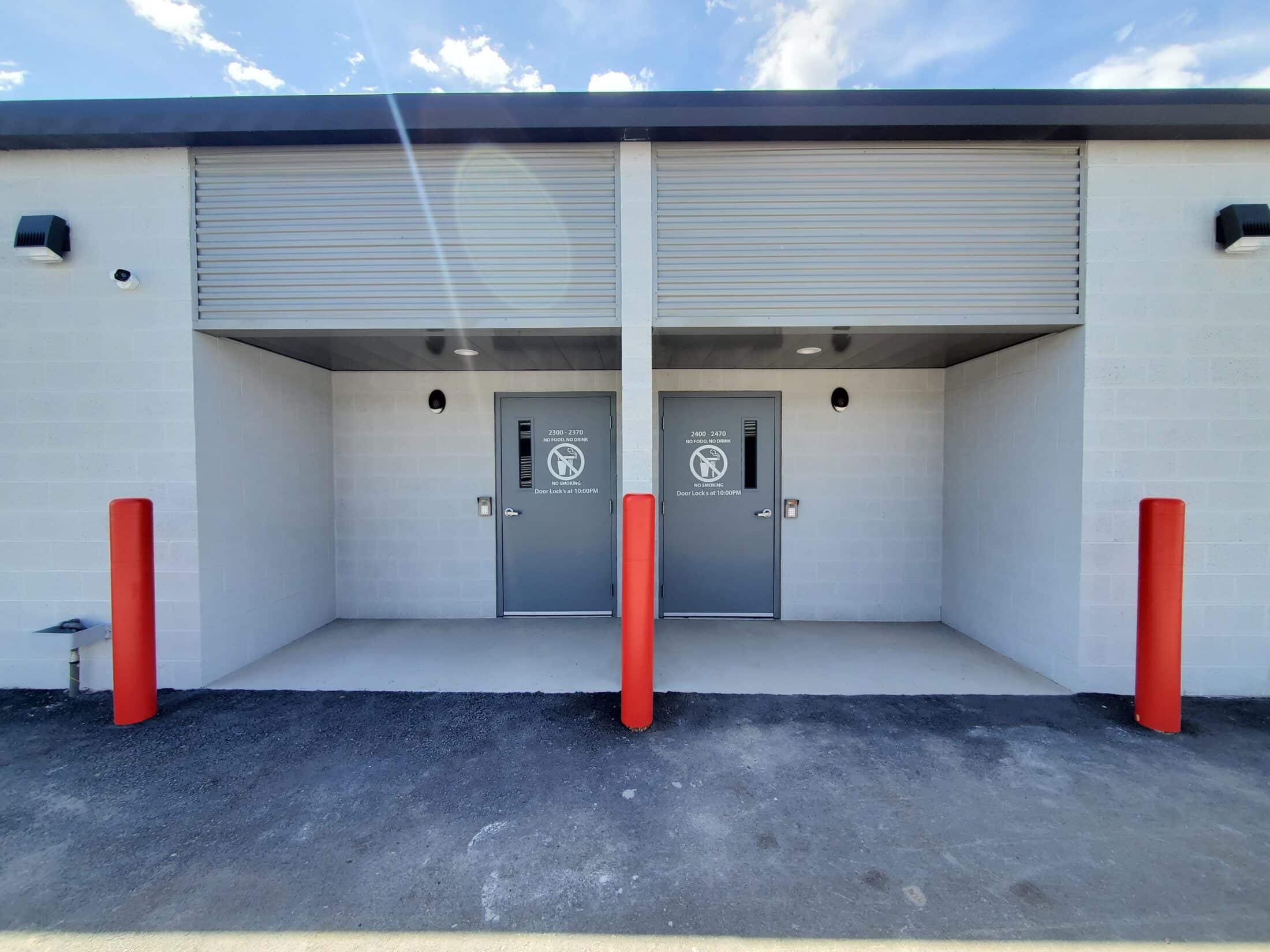 Exterior doors leading to interior climate controlled units